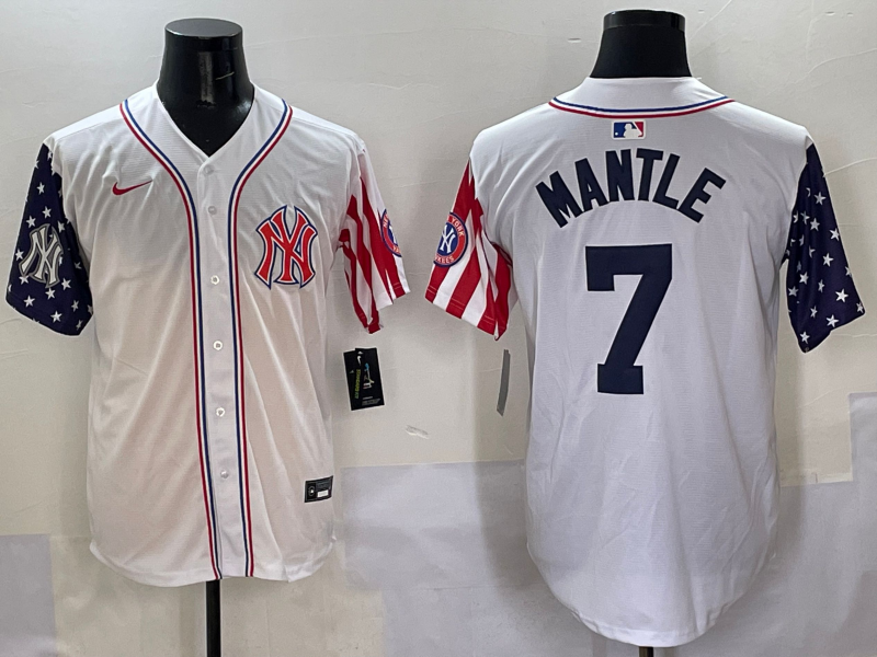Men 2025  MLB New York Yankees #7 Mantle white jersey style 2
